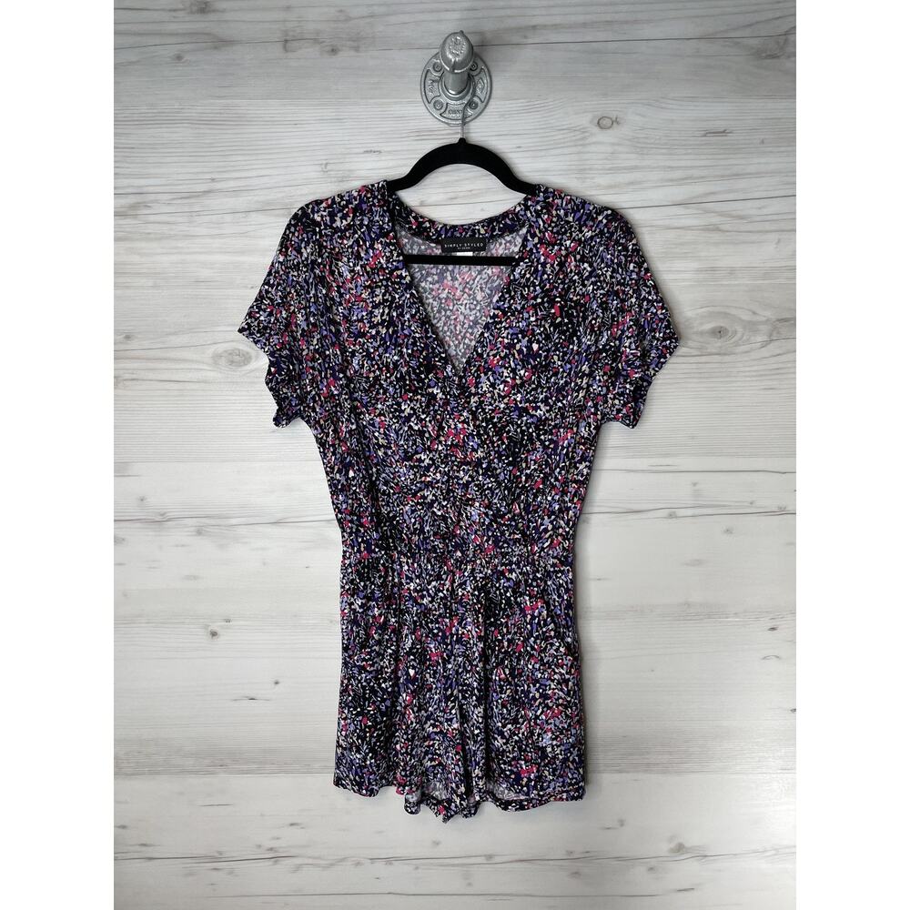 Simply Styled by Sears Romper Womens Small Black Multicolor‎ V-Neck Pockets Wrap